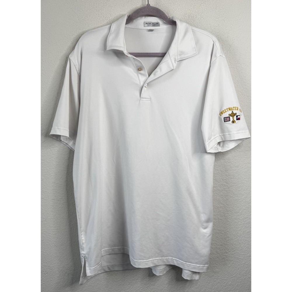 Peter Millar Summer Comfort Polo Shirt Mens L White Sweetwater Cup Logo Golf‎